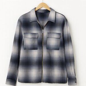Urban Outfitters Men’s Plaid Full Zip Work Shirt – Blue/Grey (Men’s M / Women’s